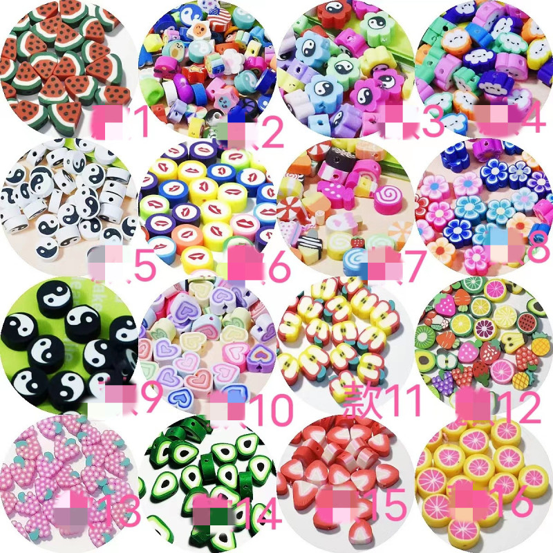 Polymer Clay Fruit & Pattern Slice Beads, Bulk