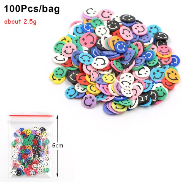 Smiley Face Polymer Clay Slices, 100pc