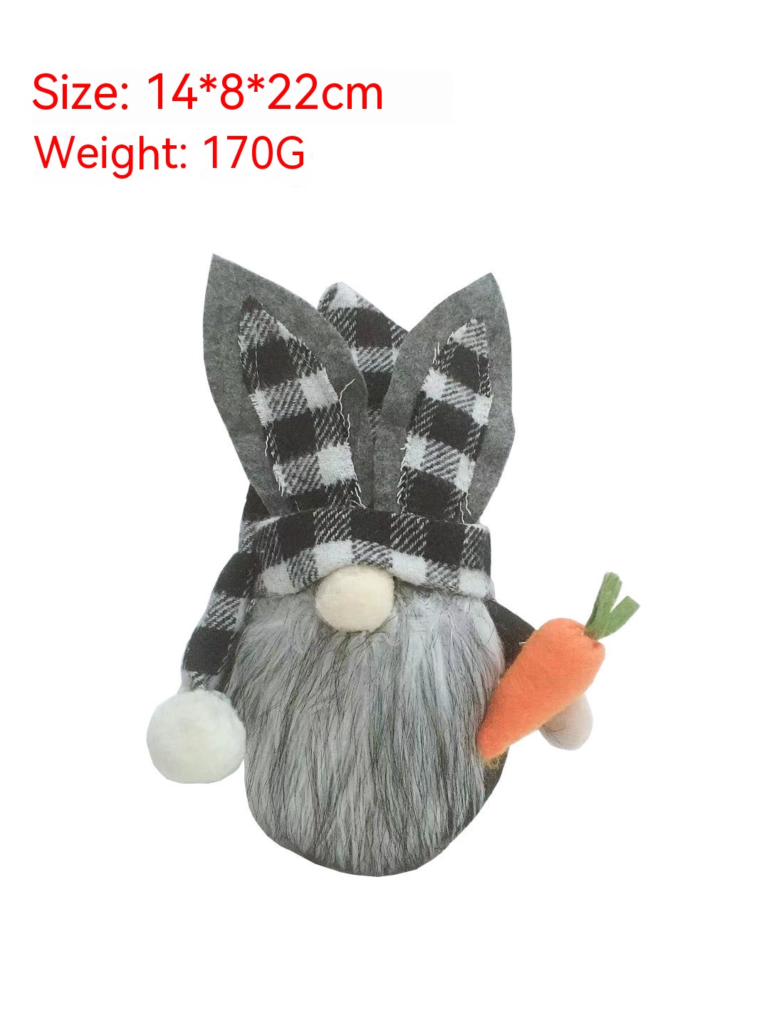 Plaid Bunny-Ear Gnome With Carrot โ photo 2