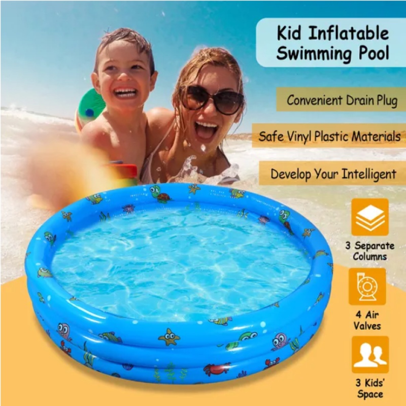 Kids Round Inflatable Swimming Pool, Ocean Print