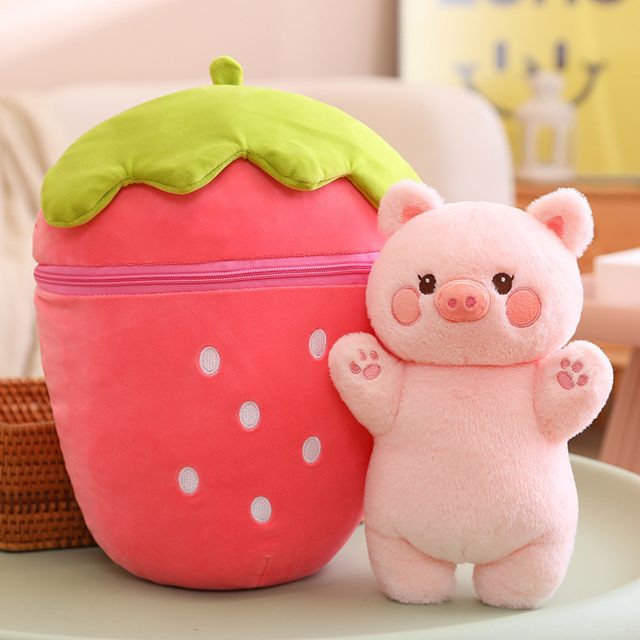 Strawberry Pouch Piggy Plush Set