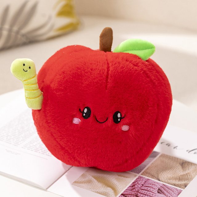 Happy Red Apple Plush With Worm Buddy