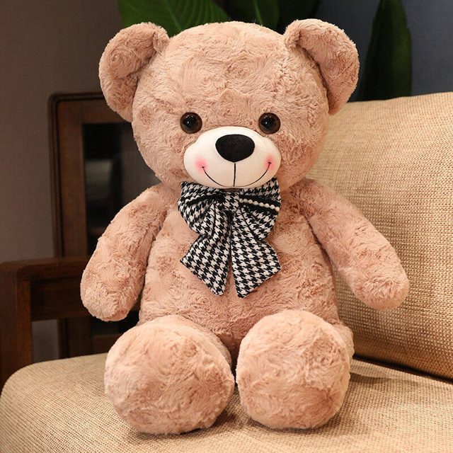 Giant Khaki Teddy Bear With Houndstooth Bow โ photo 2