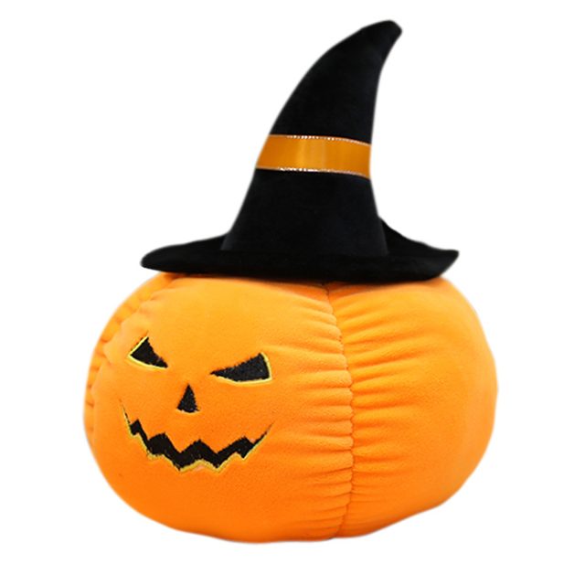 Spooky Jack-O-Lantern Pumpkin Plush With Witch Hat