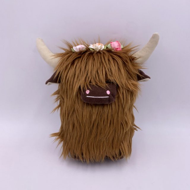 Brown Highland Cow Plush With Flower Crown