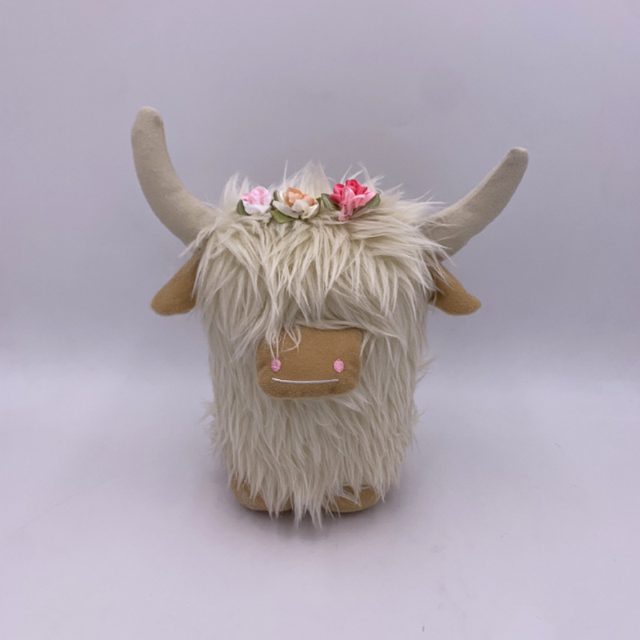 Cream Highland Cow Plush With Flower Crown