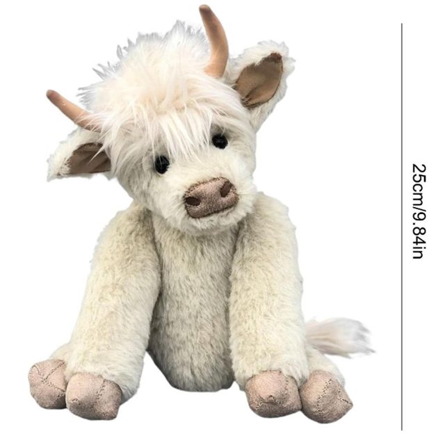 Realistic Sitting Cream Highland Cow Plush