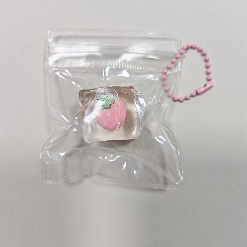 Strawberry Ice Cube Squishy Keychain