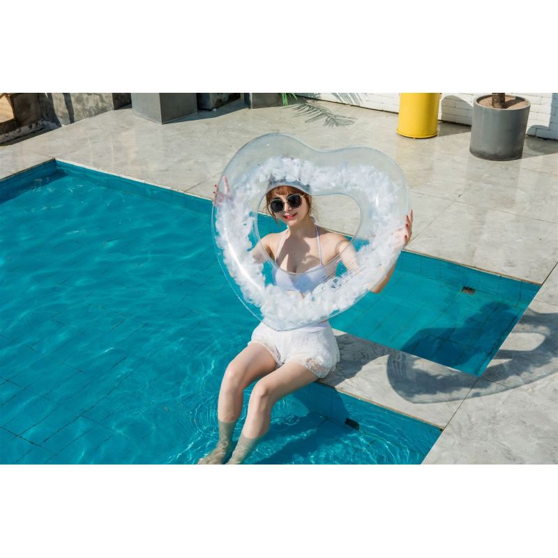 Clear Heart Swim Ring with Floating Feathers