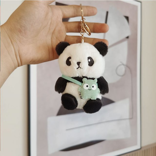 Panda With Frog Backpack Keychain Plush
