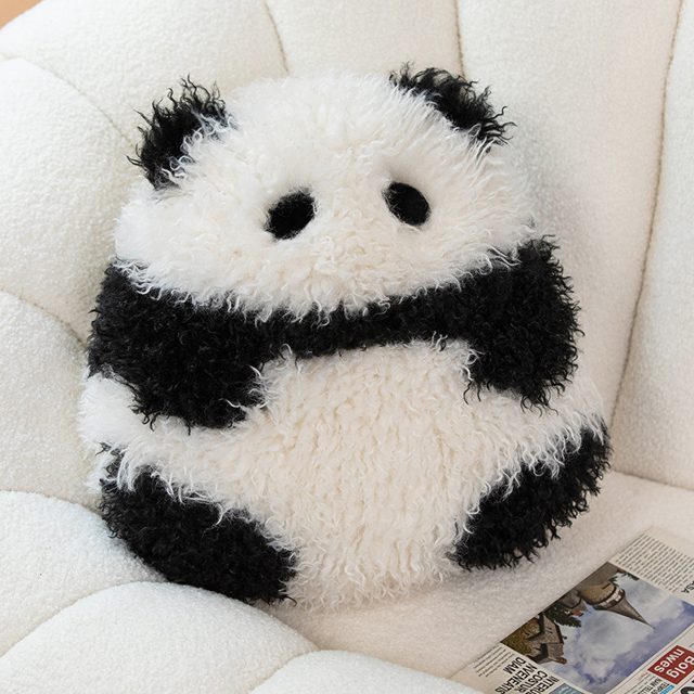 Fuzzy Curly Panda Round Cushion Plush