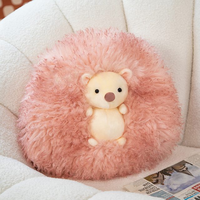 Fluffy Pink Hedgehog Round Cushion Plush
