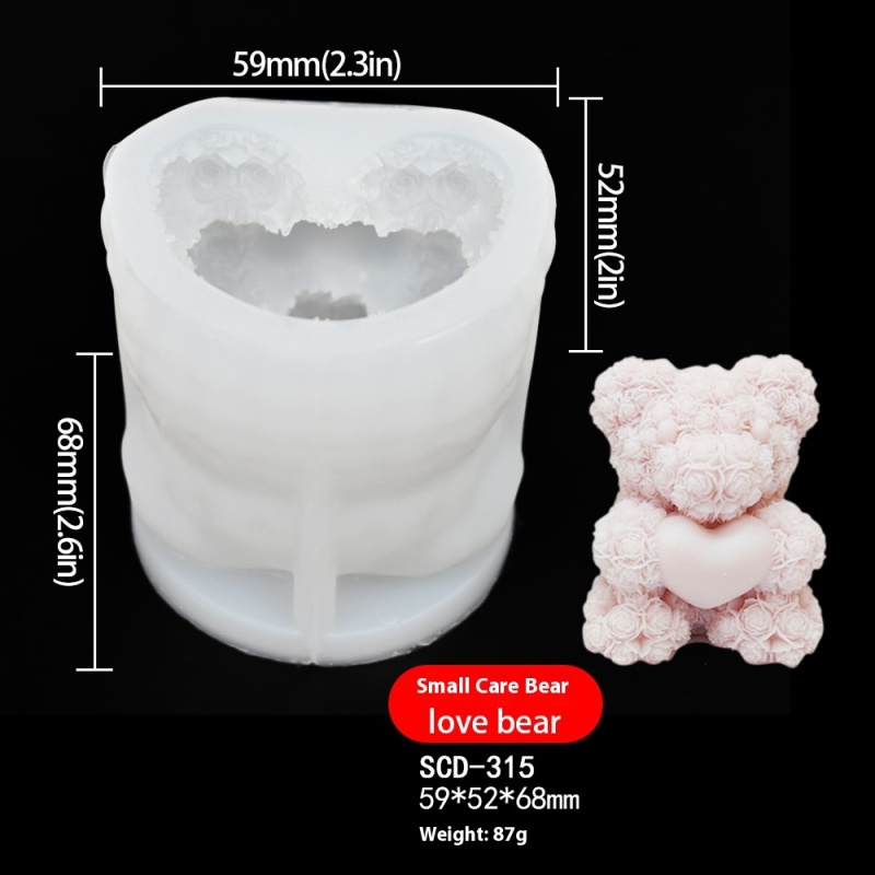Rose Bear with Heart Silicone Mold