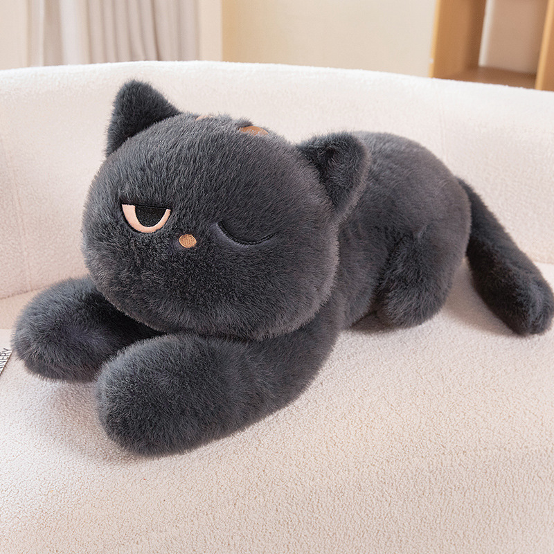 Grumpy Lying-Down Black Cat Plush Pillow โ photo 2