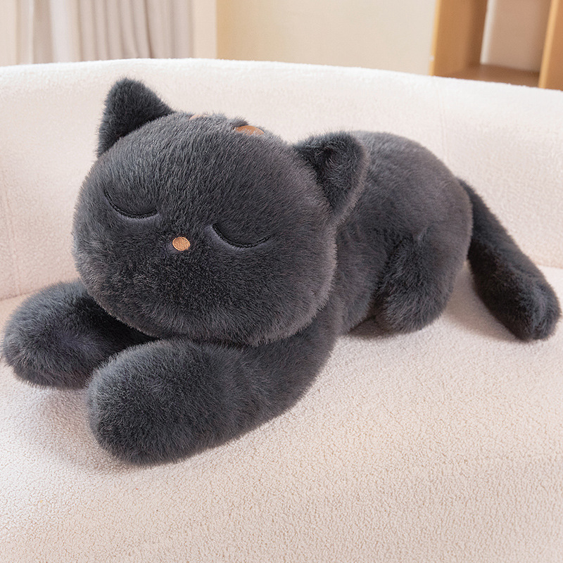 Grumpy Lying-Down Black Cat Plush Pillow โ photo 3