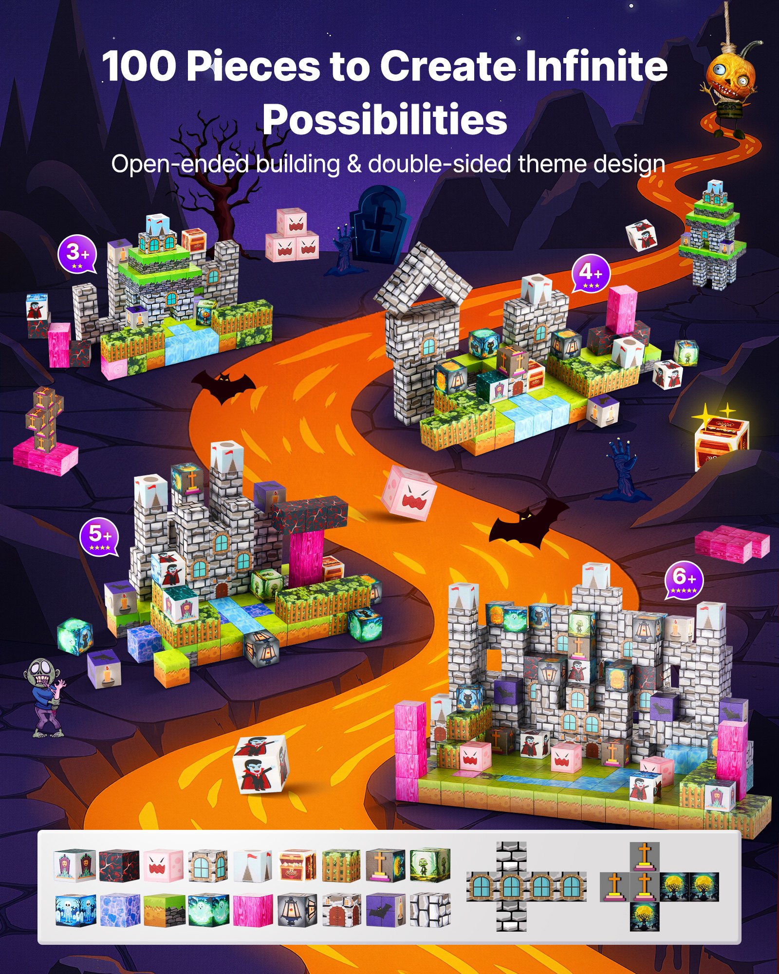 Magnetic Building Blocks 100-Piece Halloween Set
