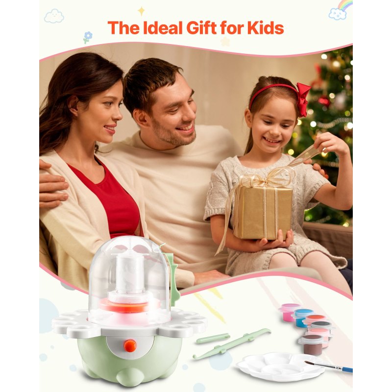 Kids Mini Pottery Wheel Gift Kit with Paints