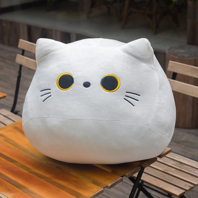 Round White Cat Pillow Plush, Golden Eyes โ photo 4