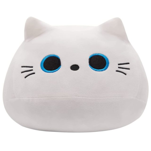 Round White Cat Pillow Plush, Blue Eyes โ photo 5