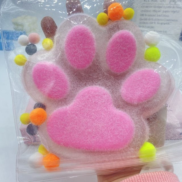 Fuzzy Bright-Pink Cat Paw Squeeze Toy