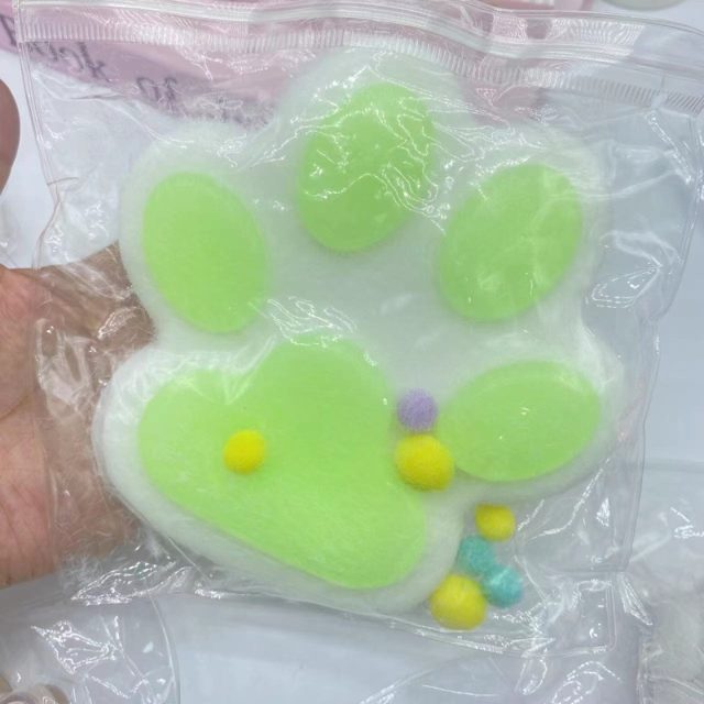 Fuzzy Lime-Green Cat Paw Squeeze Toy