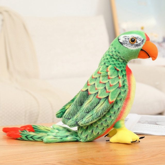 Realistic Green Parrot Plush With Red Tail
