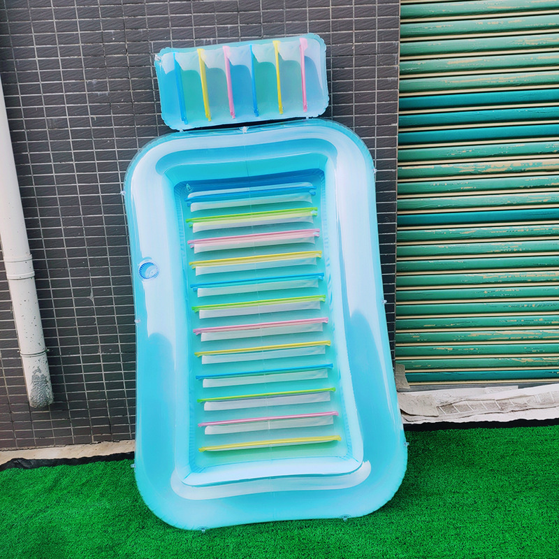 Blue Pastel-Stripe Inflatable Pool Lounger