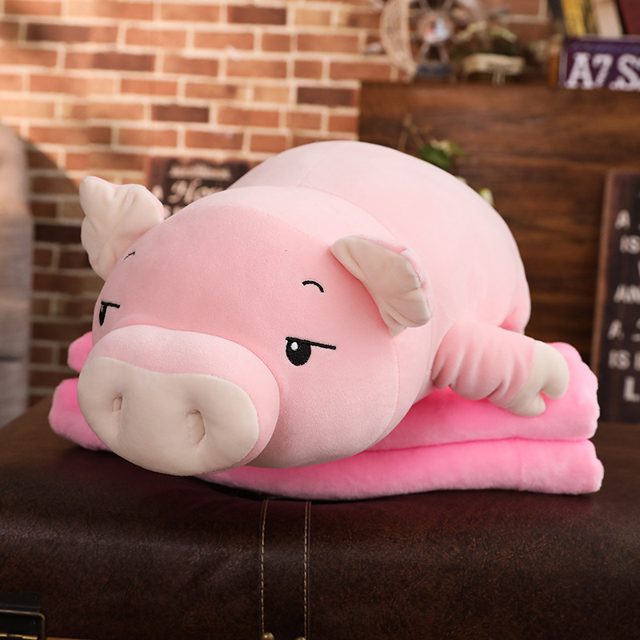 Drowsy Piggy Plush Pillow With Blanket, Pink 50cm