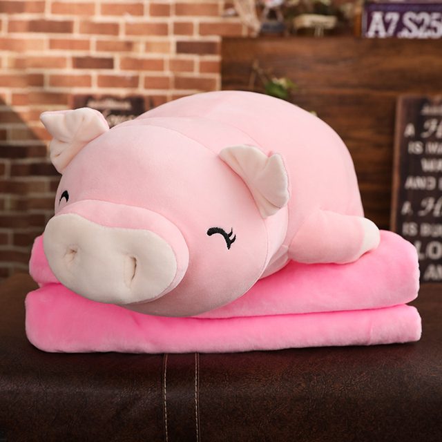 Sleepy Piggy Plush Pillow With Blanket, Pink 40cm