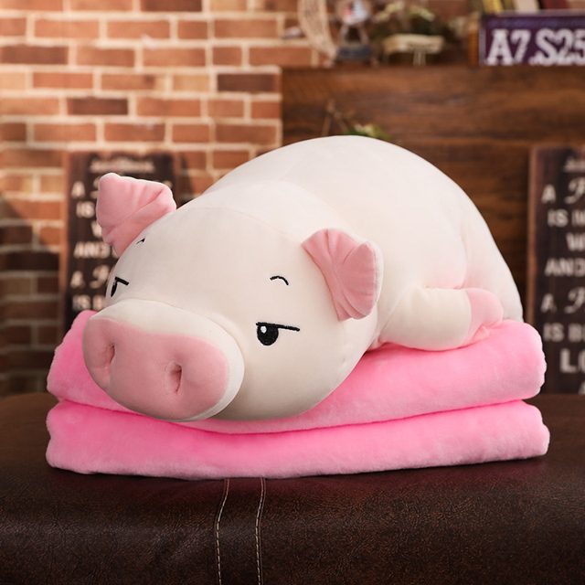 Drowsy Piggy Plush Pillow With Blanket, Cream 40cm โ photo 2