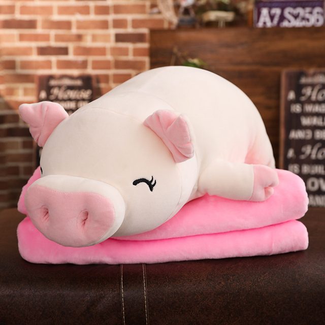 Jumbo Sleepy Piggy Body Pillow With Blanket, Cream 110cm