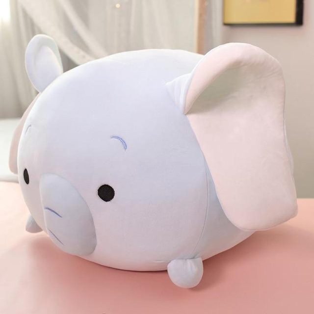 Chubby Grey Elephant Loaf Pillow Plush (45cm)