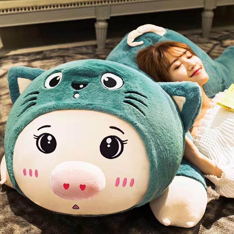 Giant Piggy-in-a-Cat-Hood Body Pillow Plush