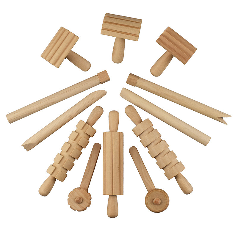 Wooden Clay Modeling Roller & Pattern Tool Set