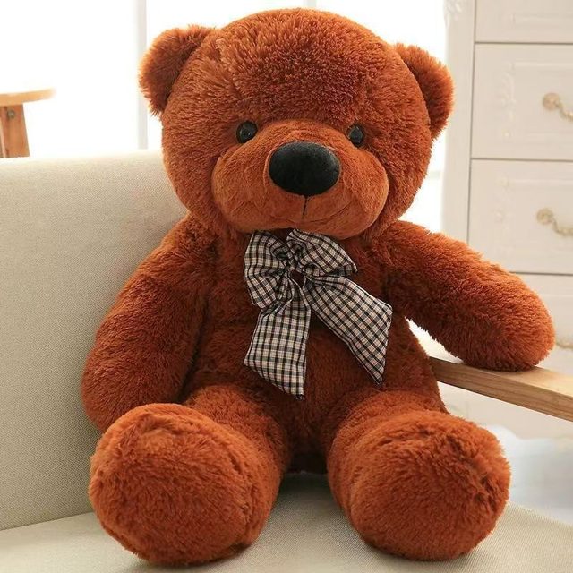 Classic Brown Teddy Bear With Plaid Bow โ photo 3