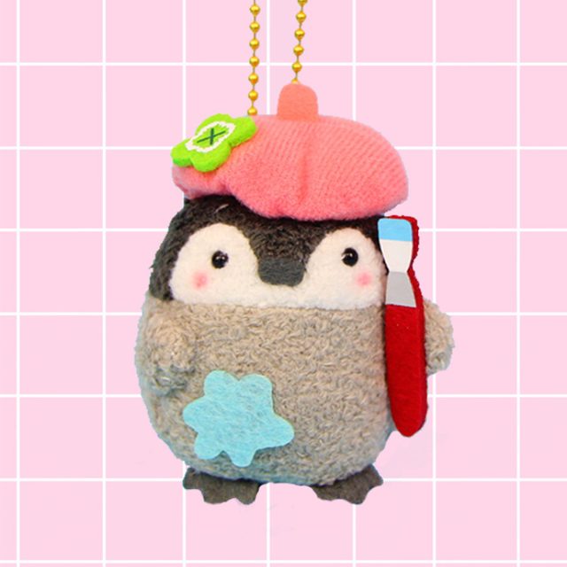 Penguin Painter Keychain with Beret