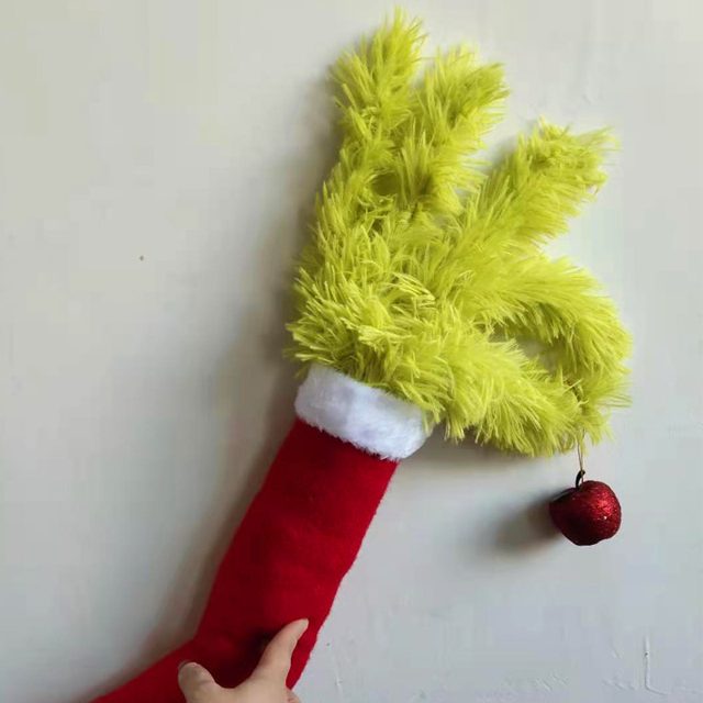 Furry Green Grinch-Style Arm Christmas Tree Pick