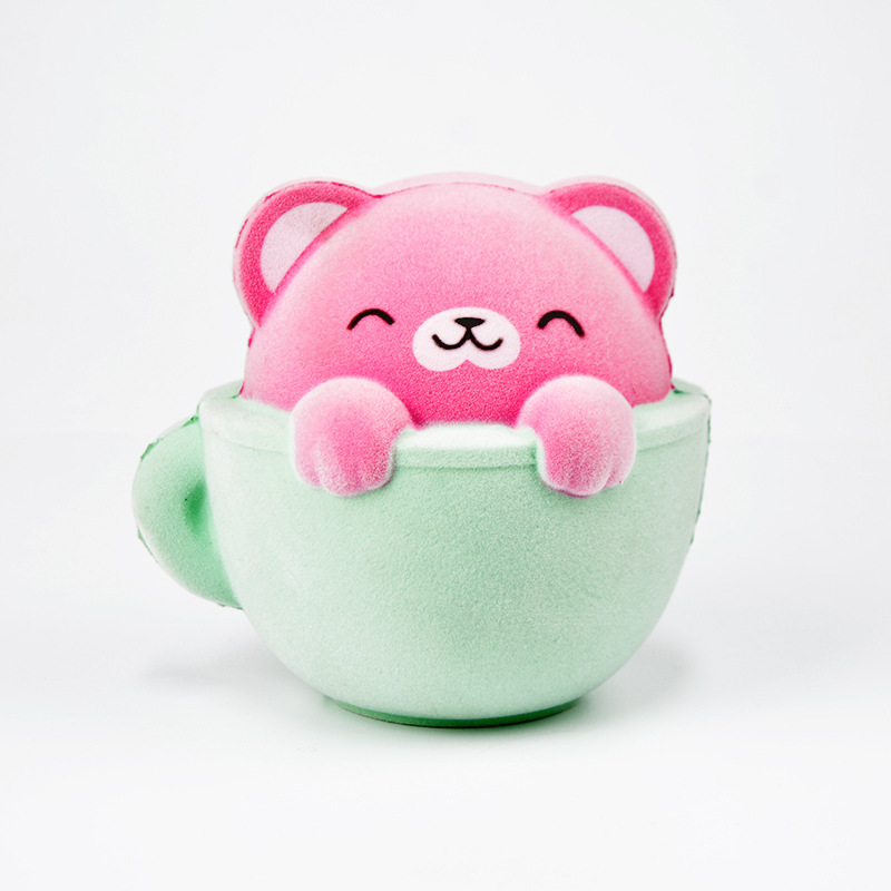 Cat-in-a-Teacup Flocked Slow-Rise Squishy