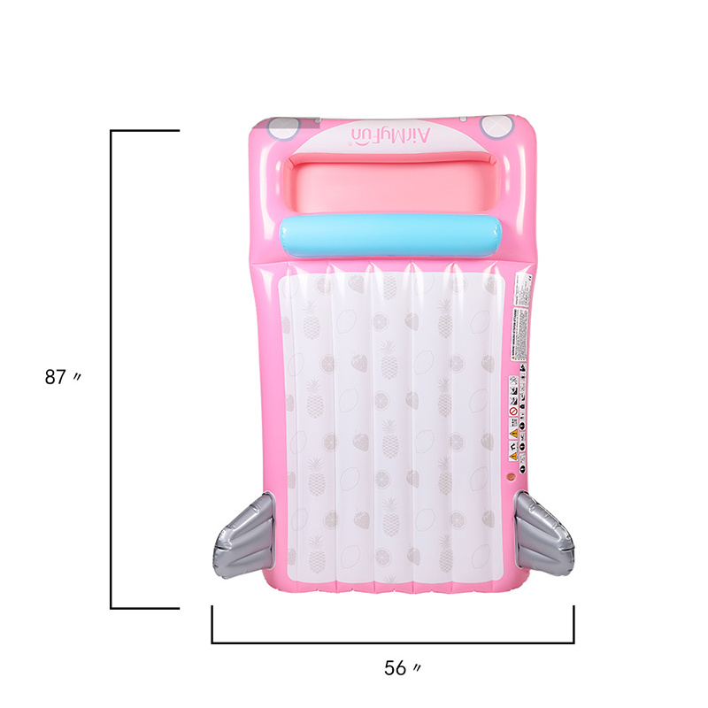 Pink Inflatable Pool Lounge Mat with Cup Holders