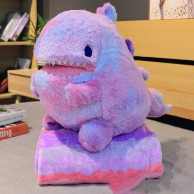 Rainbow Tie-Dye Dino Plush with Blanket โ photo 2