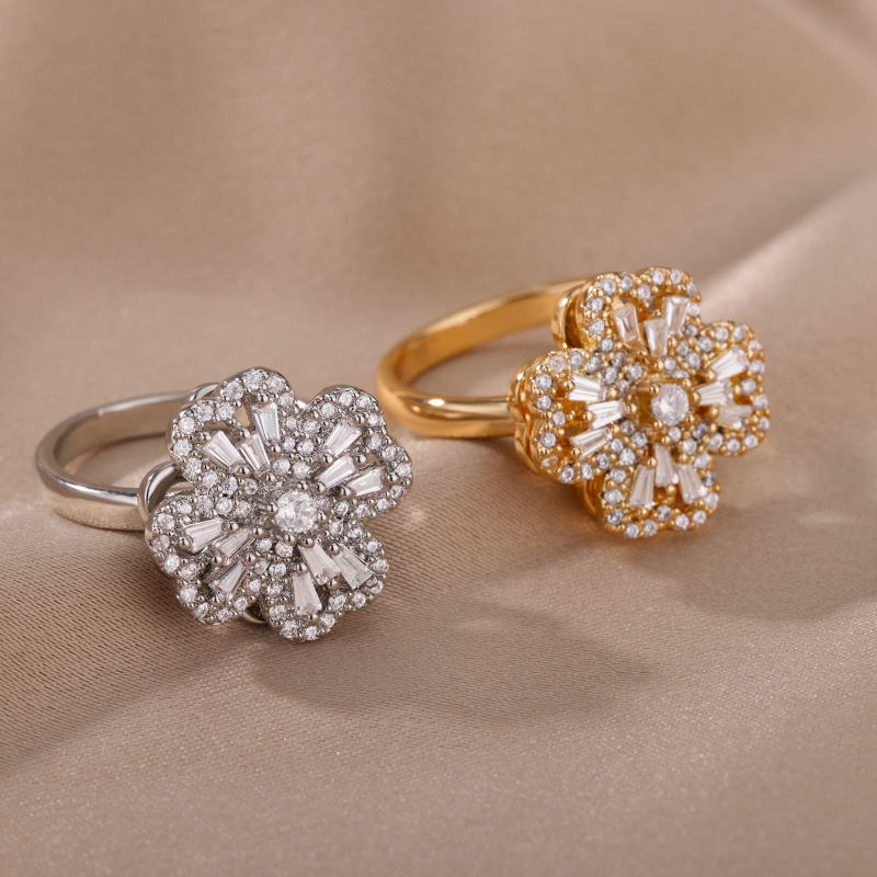 Spinning Flower Rhinestone Anxiety Ring โ photo 5