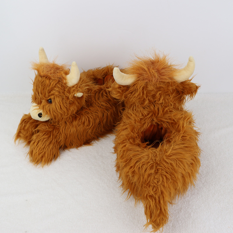 Fuzzy Highland Cow Plush Slippers โ photo 5