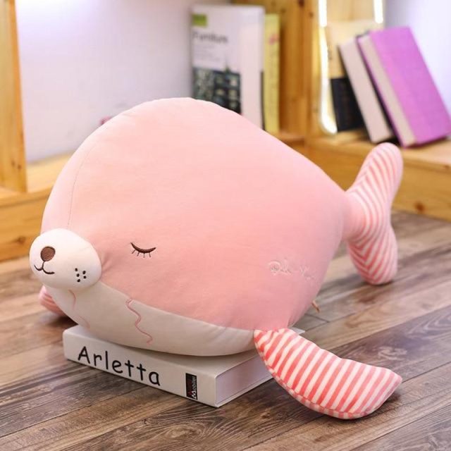 Sleepy Pink Sea Lion Cuddle Pillow Plush