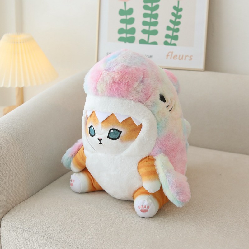 Kitten in Rainbow Shark Hoodie Plush