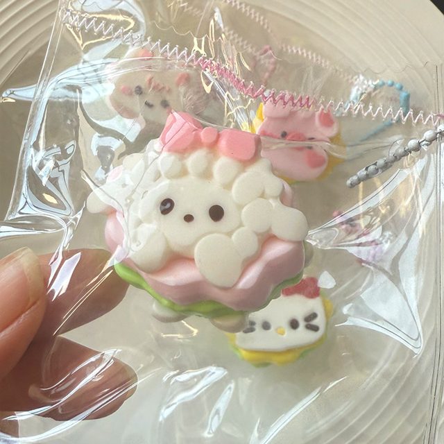 Fluffy Lamb Macaron Burger Bag Charm