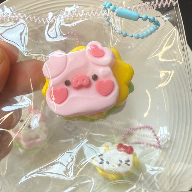 Piggy Heart Macaron Burger Bag Charm