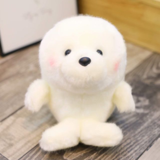 Fluffy White Baby Seal Plush, 18cm