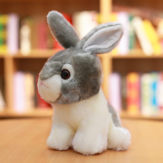 Sitting Grey & White Bunny Plush