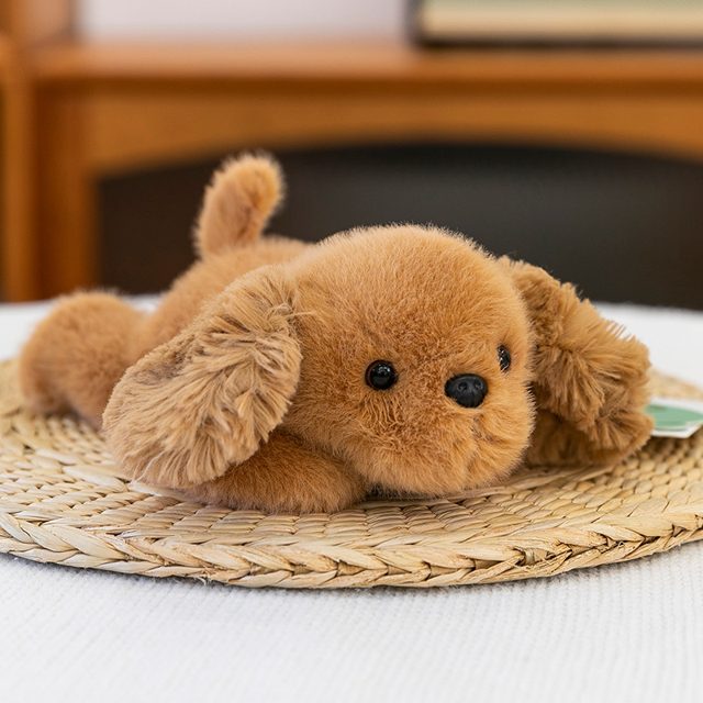 Sleepy Lying Golden Puppy Plush