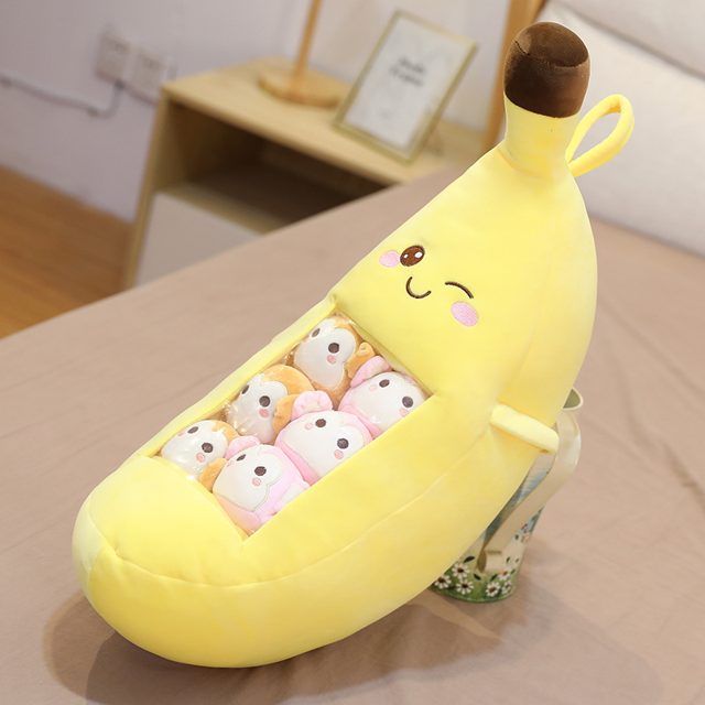 Banana Pouch Plush With Mini Hamster Plushies